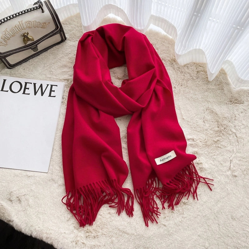 Autumn And Winter Solid Color Scarf New  Cashmere Scarf Women's Tassel Warm Large Shawl Scarf