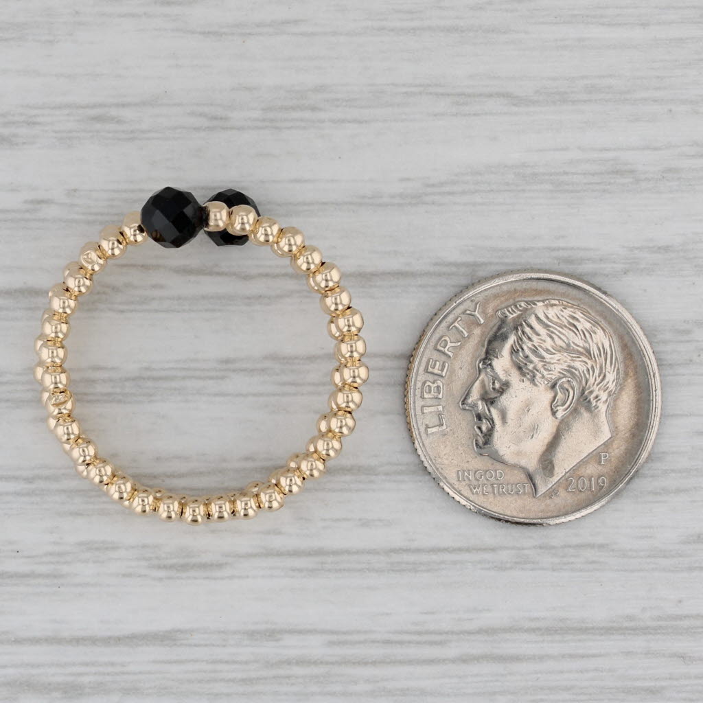 New Black Glass Bead Bypass Ring 14k Yellow Gold Adjustable Size 8