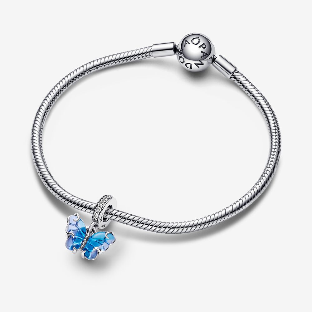 Blue Murano Glass Butterfly Dangle Pandora Charm