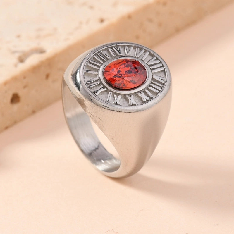 Vintage Style Baroque Style Roman Style Roman Numeral 304 Stainless Steel Zircon Inlay Rings