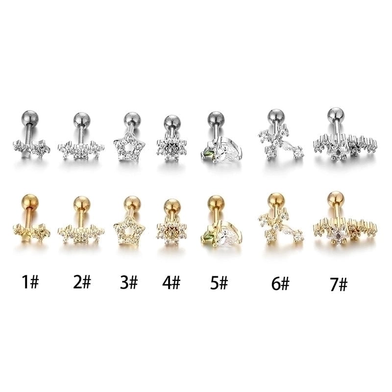 Fashion Heart Shape Flower Stainless Steel Plating Inlay Zircon Ear Studs 1 Piece