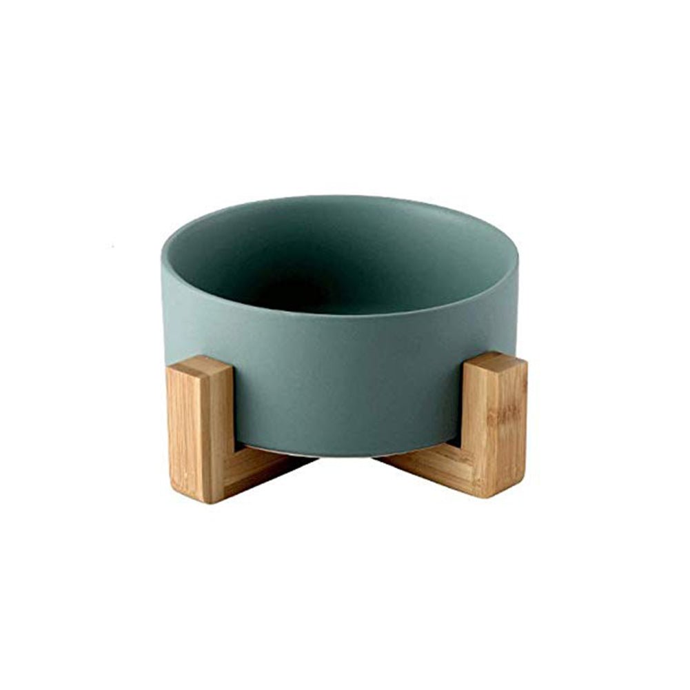 Ceramic Bowl with Wooden Stand in Green