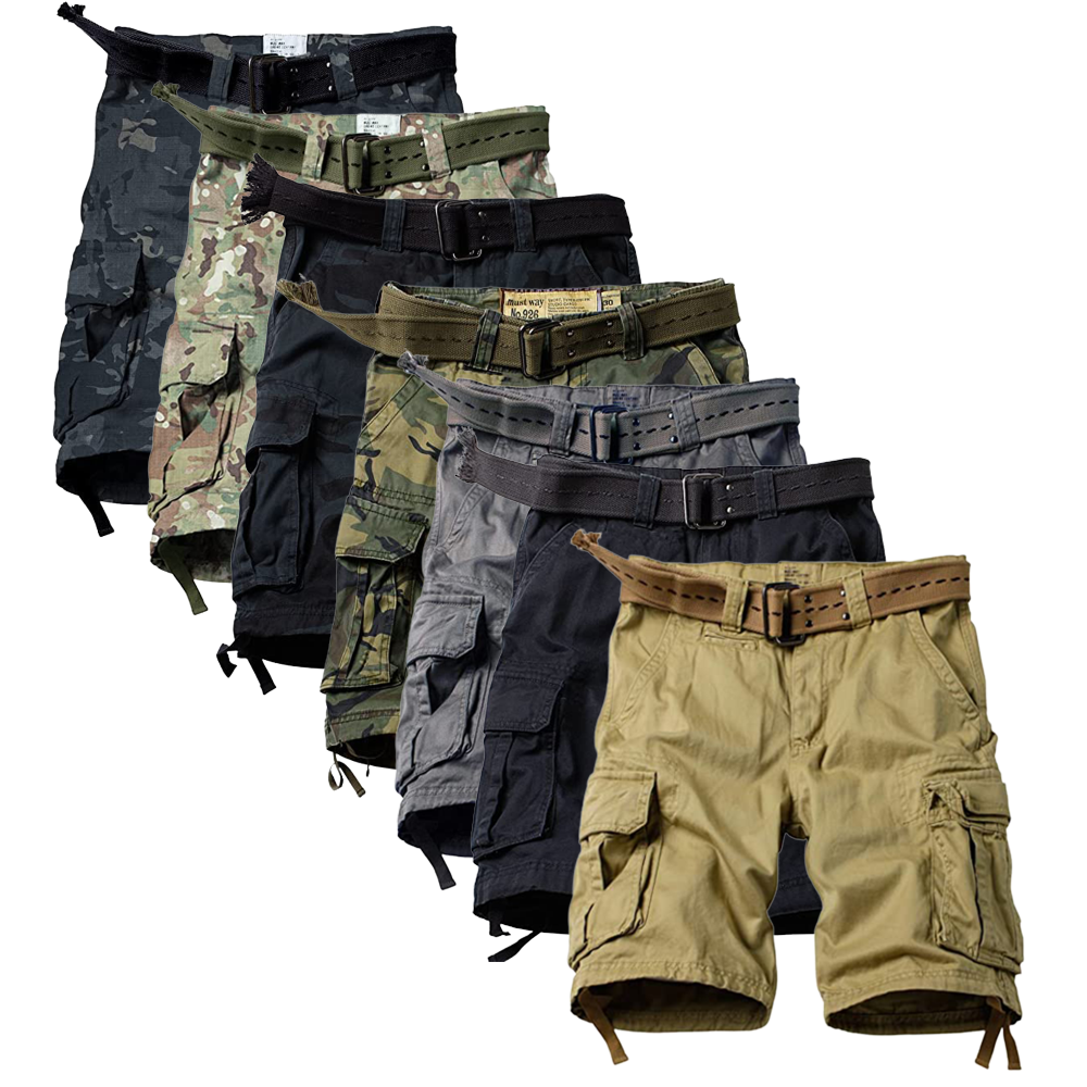 7-pack Men's Cargo Shorts Relaxed Fit Camo Short Outdoor Multi-Pocket Cotton Work Casual Shorts with Belt