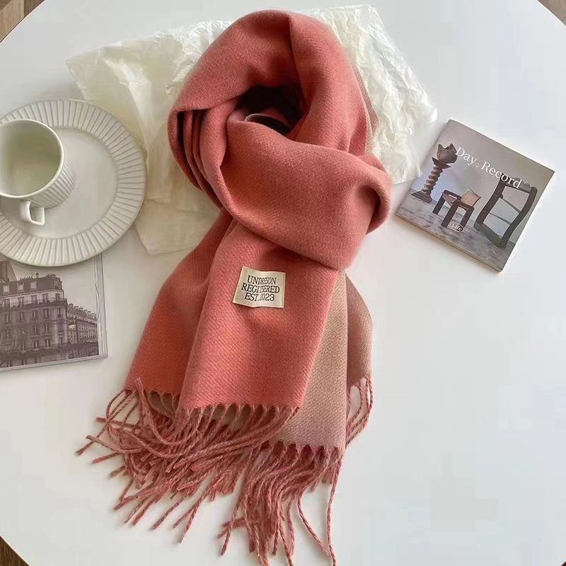 Solid Color Double-sided Tassel Scarf For Women Autumn And Winter New Warm Cashmere-like Scarf Thickened Student Shawl