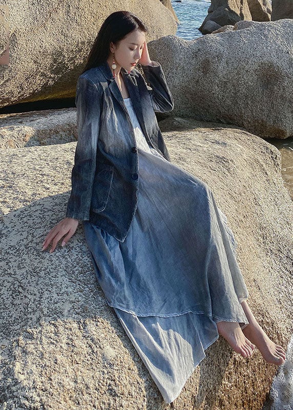 Art Grey Gradient color Patchwork cotton blend Jacket Spring