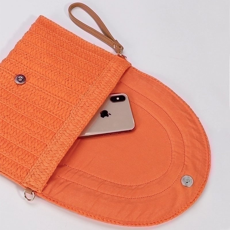Orange Green Beige Straw Geometric Square Evening Bags