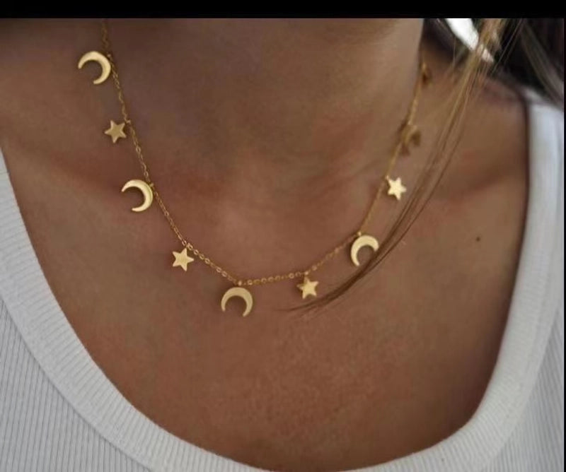 Elegant Moon Heart Shape Butterfly Titanium Steel 18K Gold Plated Plating Necklace