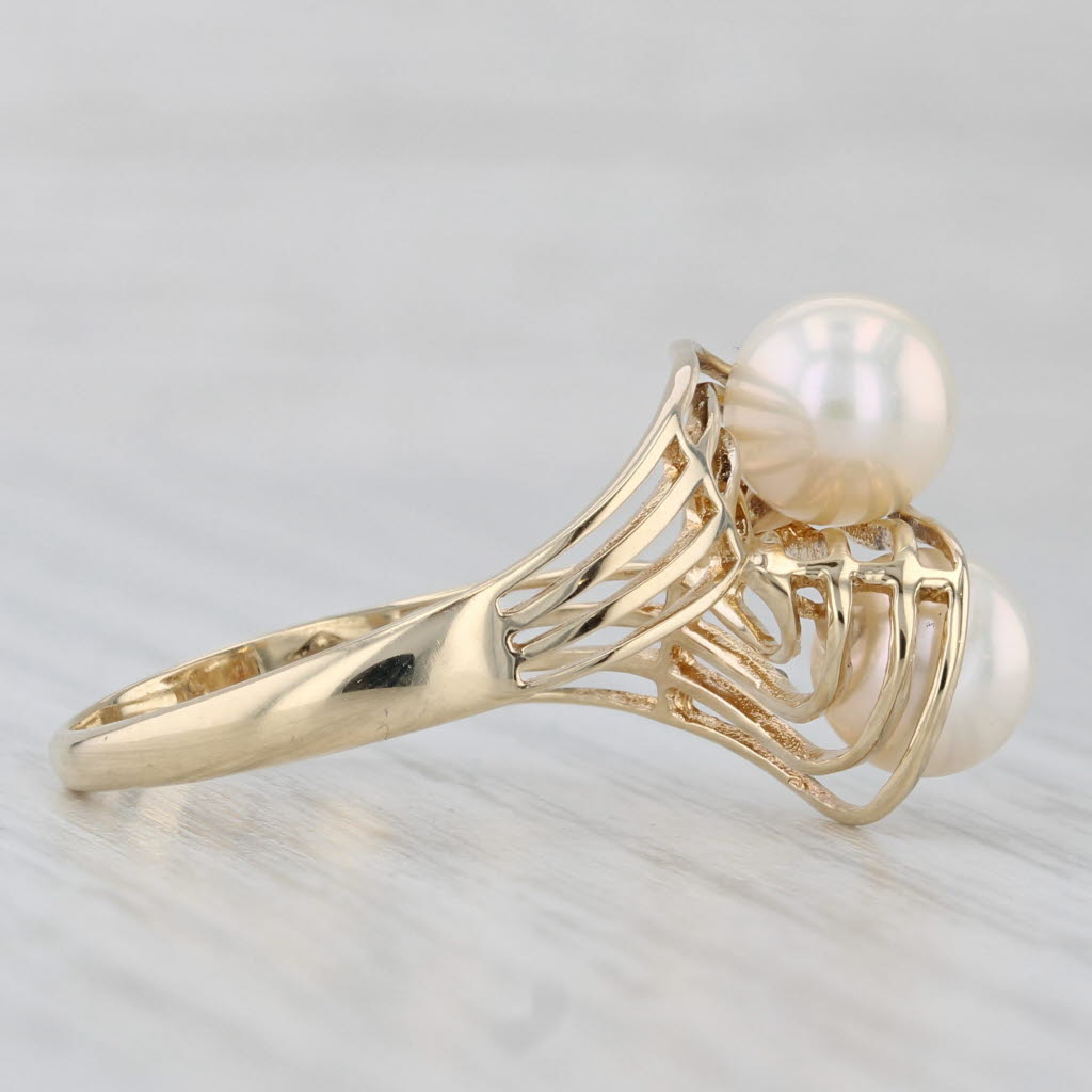 Cultured Pearl Bypass Ring 10k Yellow Gold Size 10.25
