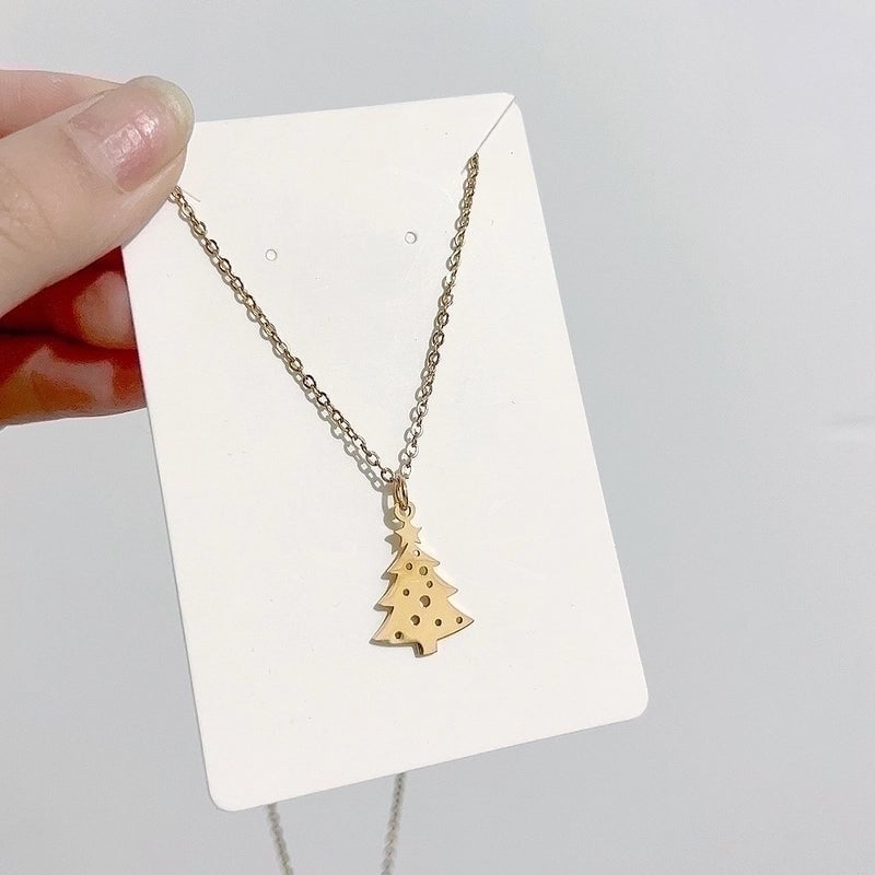 Minimalist Christmas Tree Santa Claus Gingerbread Titanium Steel Plating Hollow Out Pendant Necklace