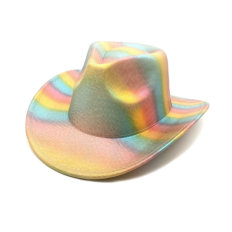 Western Rainbow Colorful Cowboy Hat Halloween Carnival Party Pink Colorful Big Brim Shaping Hat Fluorescent Denim
