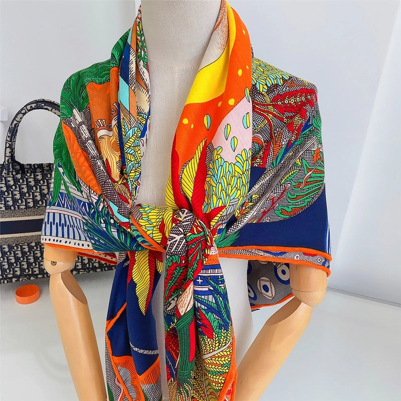 Unisex Elegant Plant Imitation Silk Wool Shawl