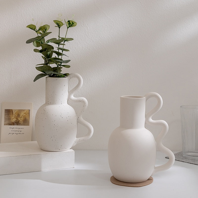 Zorion White Ceramic Kettle-shaped Vase