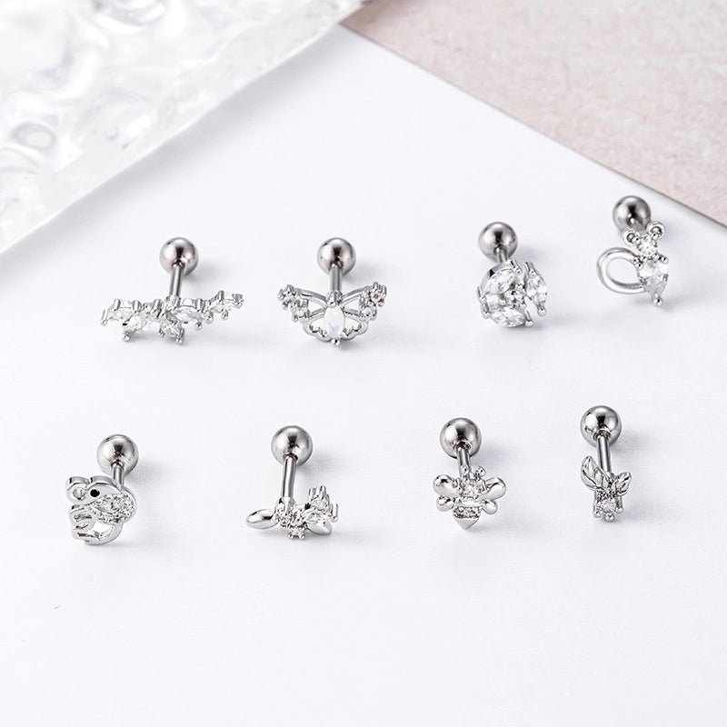 1 Piece Ear Cartilage Rings & Studs Fashion Butterfly 316L Stainless Steel  Copper Plating Inlay Zircon