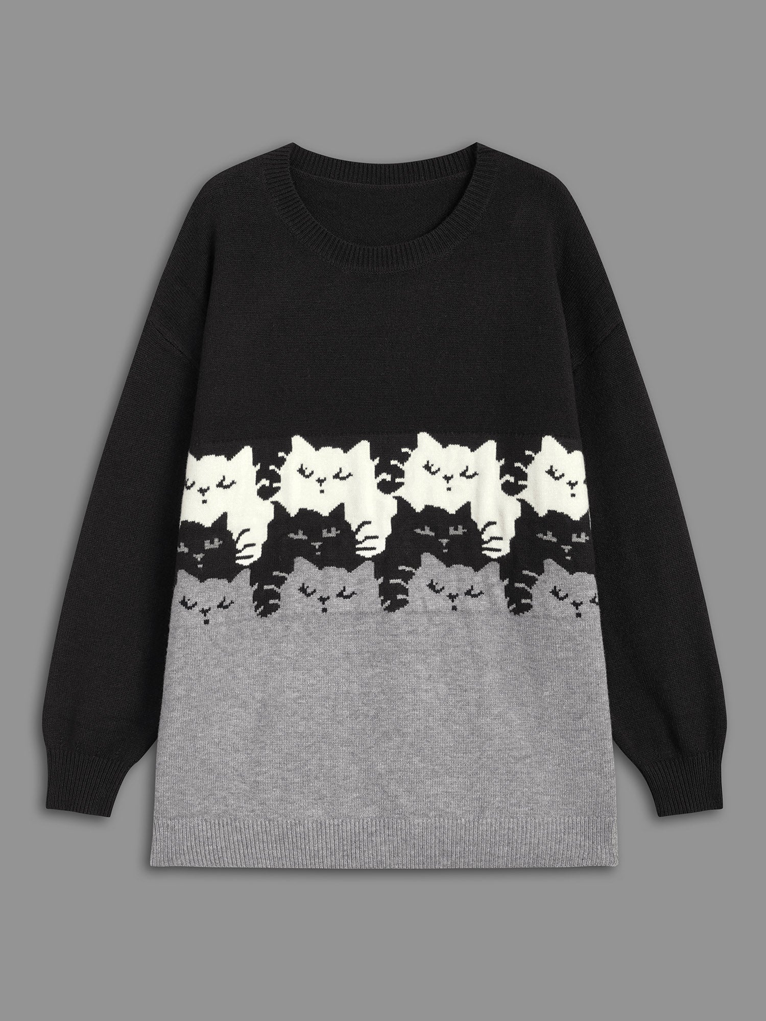 Cat Contrast Drop Shoulder Pullover