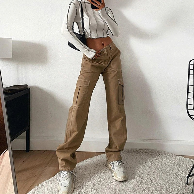 Straight Cargo Pants With Pockets For Women