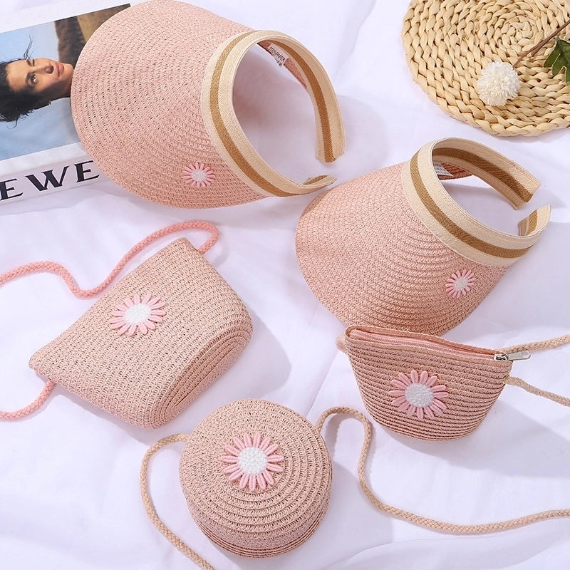 Women's Mini Straw Daisy Vintage Style Round Zipper Straw Bag