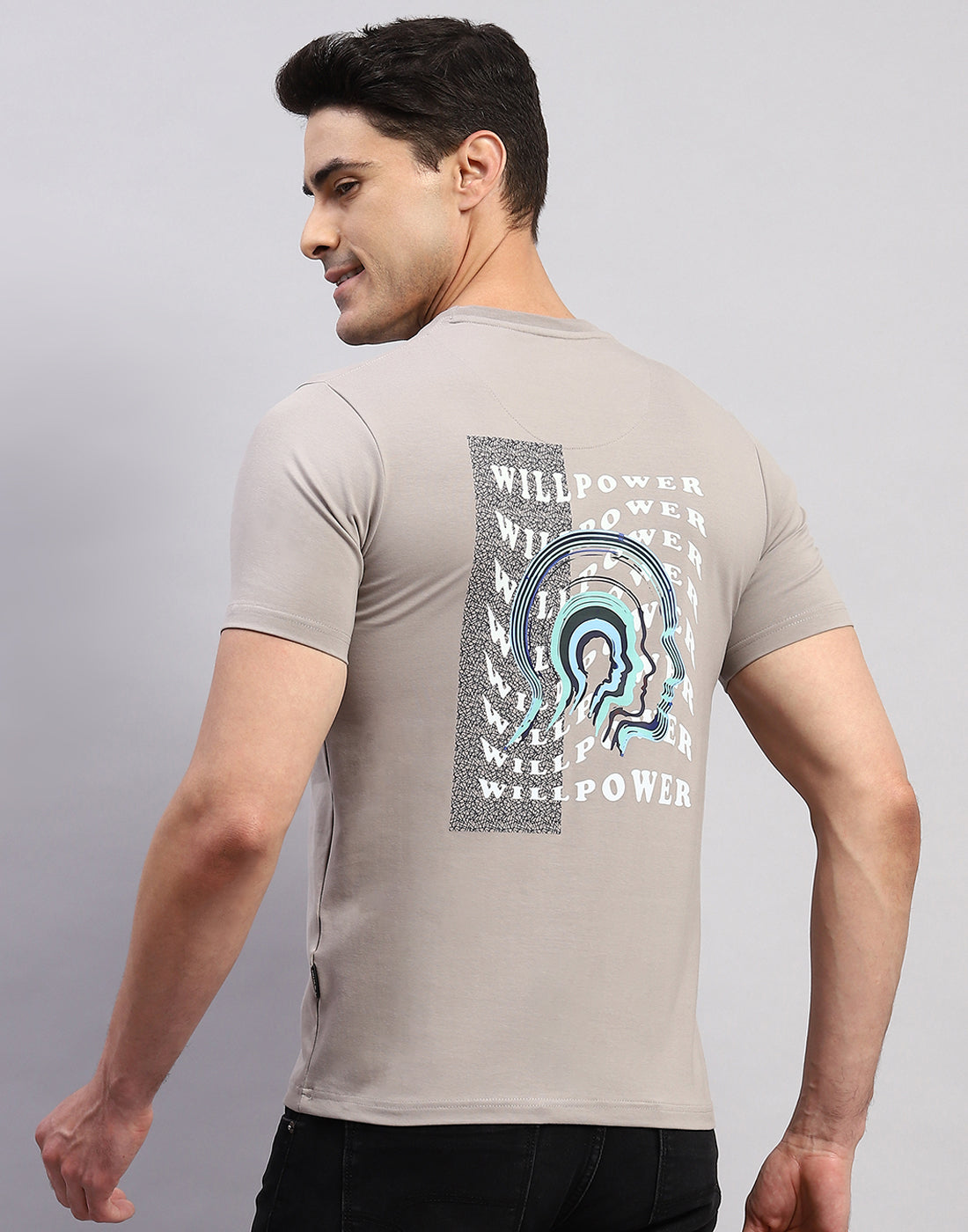 Men Grey Printed Round Neck Half Sleeve T-Shirt