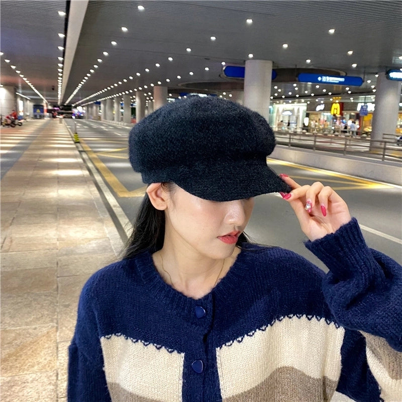 Women's Elegant Classic Style Solid Color Curved Eaves Beret Hat