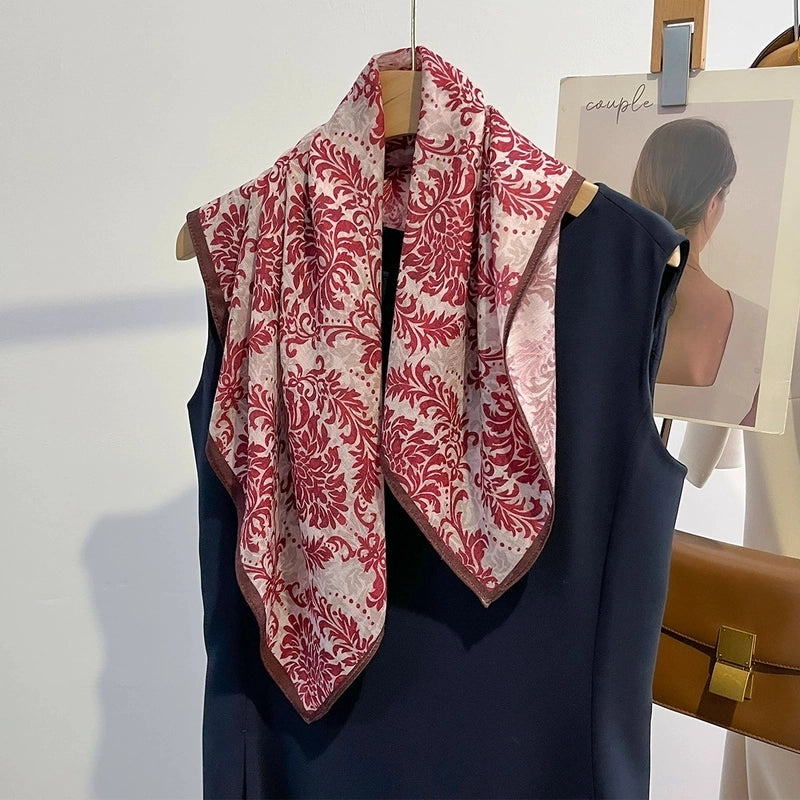Women's Elegant Flower Polyester Silk Scarf