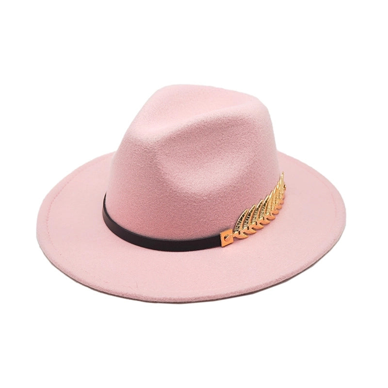 Style Fish Bone Gold Leaf Wool Gentleman Hat Large Brim Felt Hat Jazz Big Maple Leaf Imitation Wool Hat