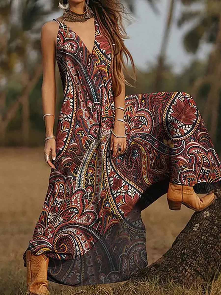 V-Neck Printed Camisole Dress