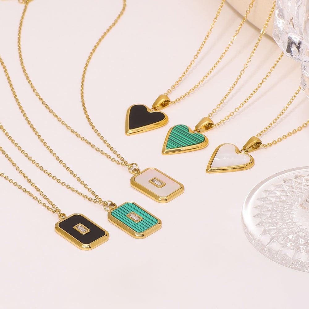 Ins18K Gold Stainless Steel Necklace Mother-Of-Pearl Natural Stone Pendant Clavicle Chain For Women