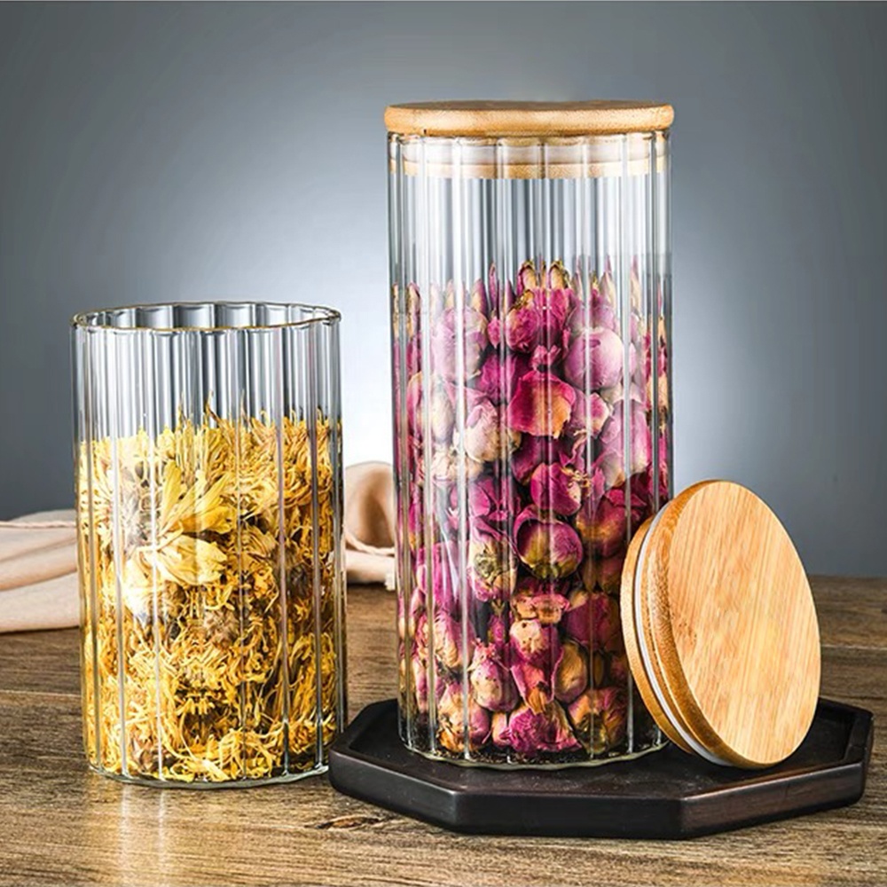 Kitchen Wide Mouth Glass Good Storage Containers Jar with Bamboo Lid