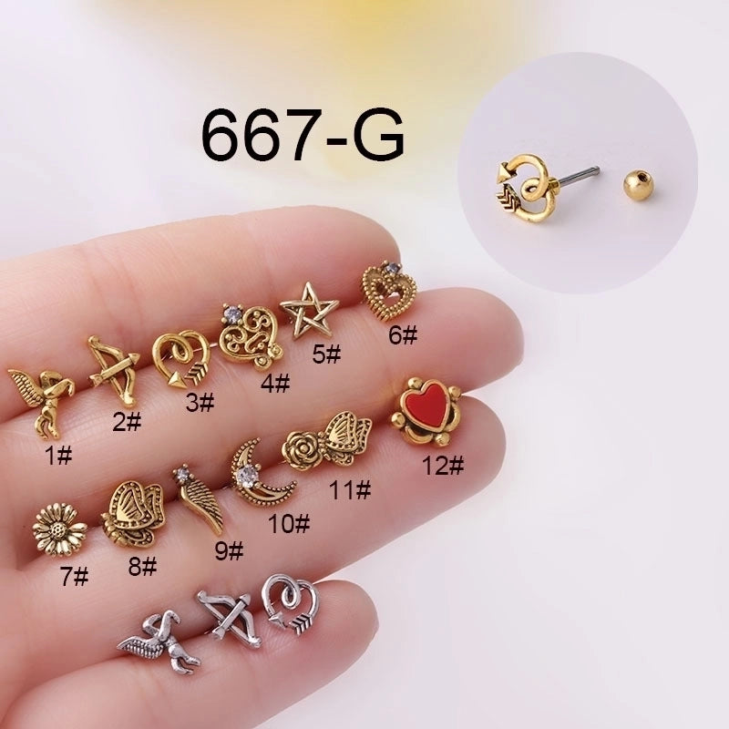 Ear Cartilage Rings & Studs Retro Flower 316L Stainless Steel  Copper Plating
