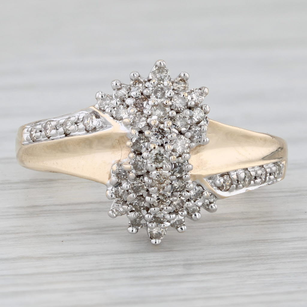 0.65ctw Diamond Cluster Bypass Ring 10k Yellow Gold Size 7