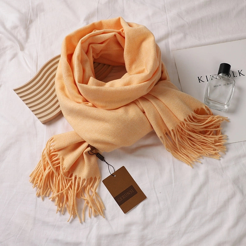Solid Color Prickly Wool Scarf Women's 300g Ge Run Si Imitation Cashmere Thickened Scarf Japanese Style Plain Scarf For Autumn And Winter