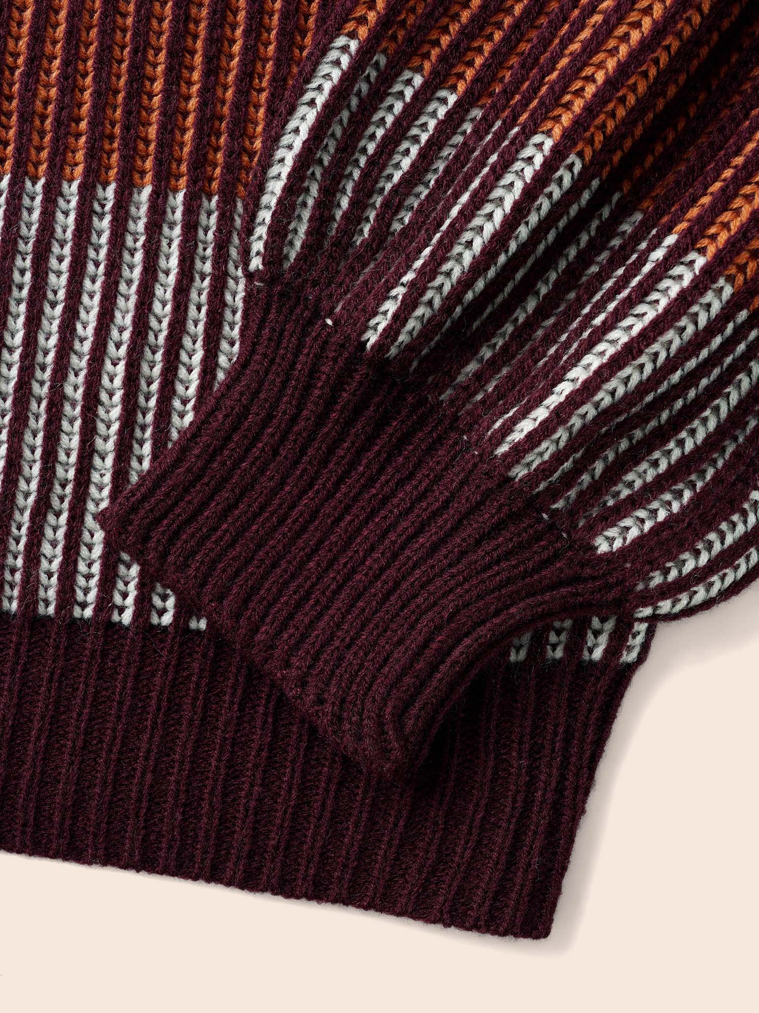 Textured Striped Contrast Patchwork Pullover