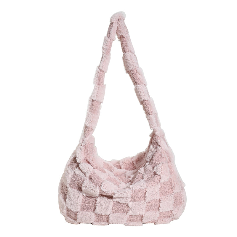 Women's Autumn&winter Plush Color Block Streetwear Square Zipper Shoulder Bag Underarm Bag