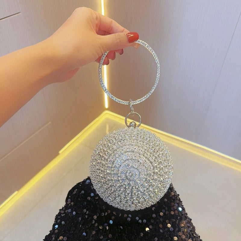 New Fashion Banquet Bag Party Evening Bag Round Spherical Silver Mini Bag Hand Carrying Evening Bag