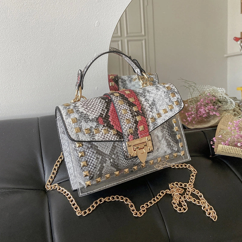 Snakeskin Pattern Buckle Single Shoulder Messenger Small Square Bag
