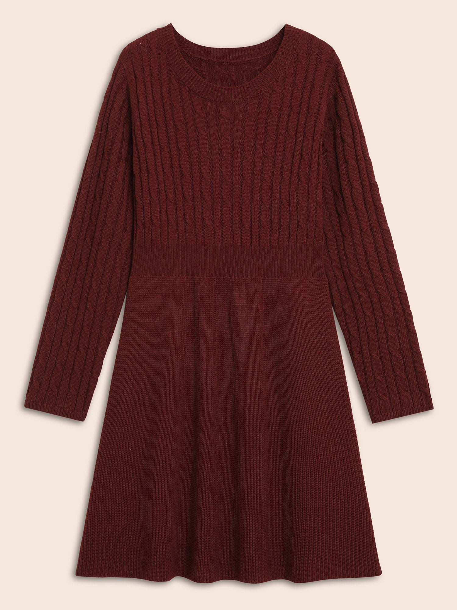 Cable Knit Fit-and-Flare Midi Sweater Dress