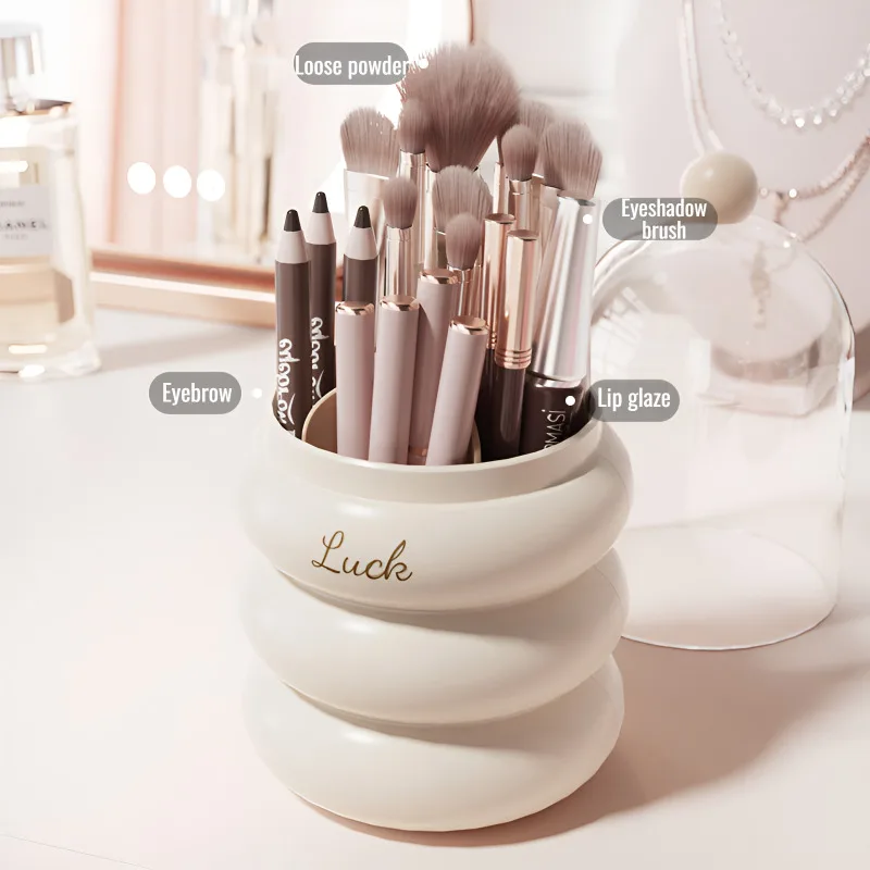 360° ROTATING MAKEUP BRUSH HOLDER WITH LID & LIPSTICK ORGANIZER