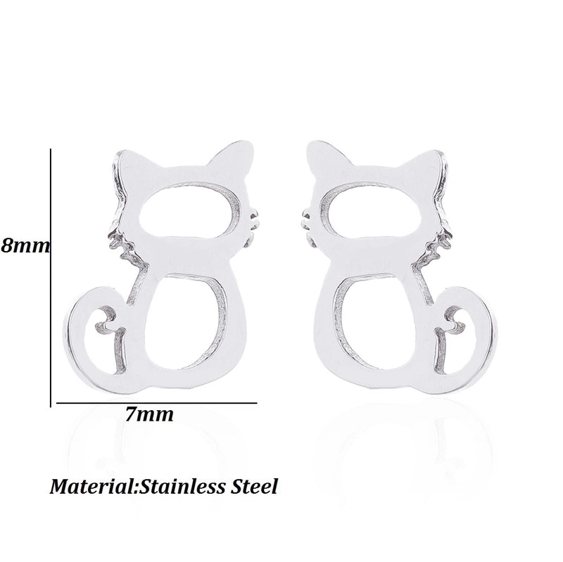 Minimalist Letter Cat Elephant Stainless Steel Plating Hollow Out Ear Studs 1 Pair