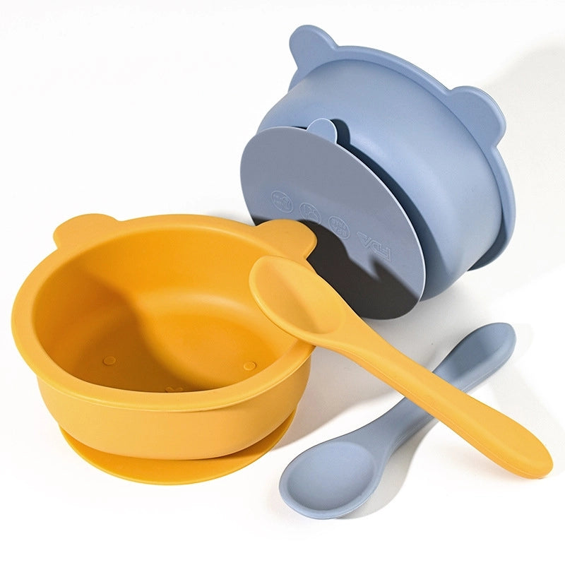 Hot Sale Baby Silicone Bowl Food Grade Platinum Silicone Cute Cartoon Bear Children's Food Supplement Tableware Suit