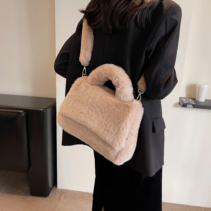 Women's Plush Solid Color Cute Basic Sewing Thread Square Flip Cover Square Bag