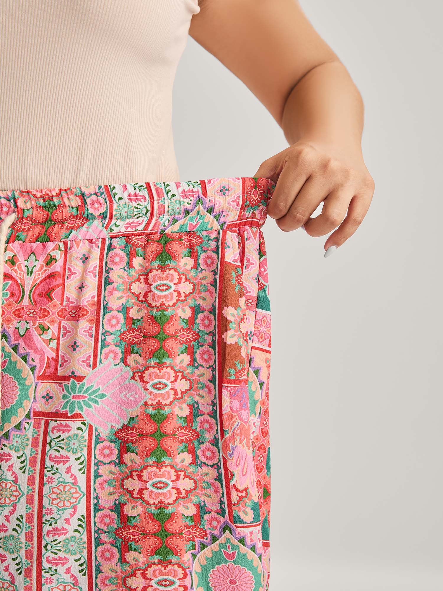 Floral Collage Stretchy Waist Wide-Leg Pants