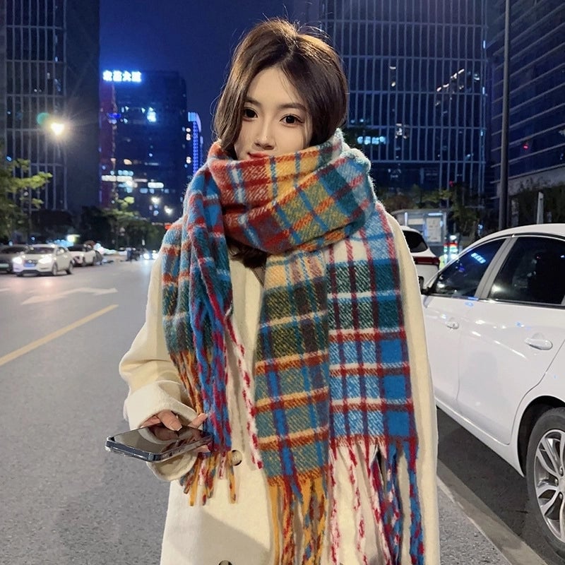 Brown Striped Scarf Women's Autumn And Winter  Trendy Winter Warm Imitation Cashmere Windproof Scarf For Students