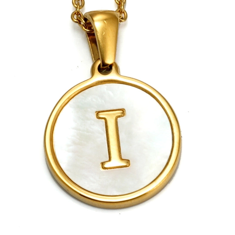 Elegant Round Letter Titanium Steel Inlaid Shell Necklace