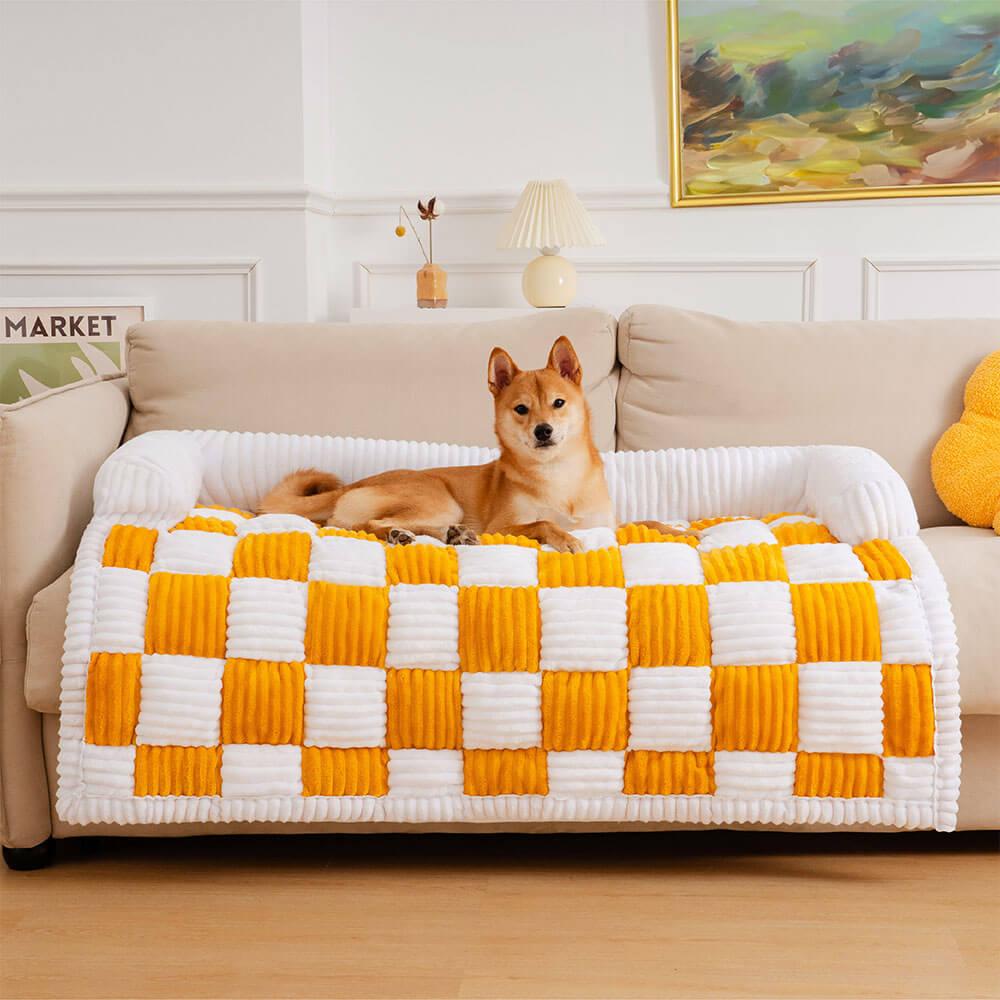 Cream Square Plaid Cozy Dog Mat Furniture Protector Covers