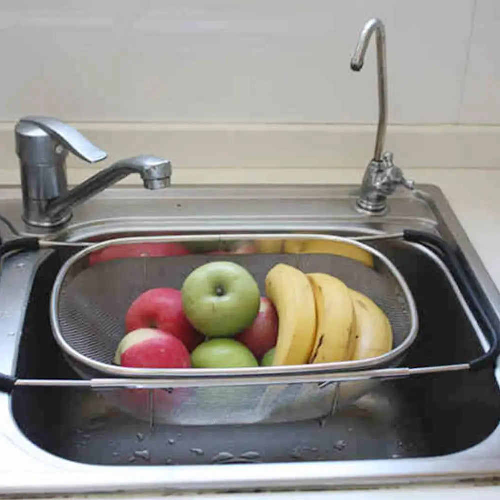 Over The Sink Stainless Steel Colander Strainer Basket. Drain Basket