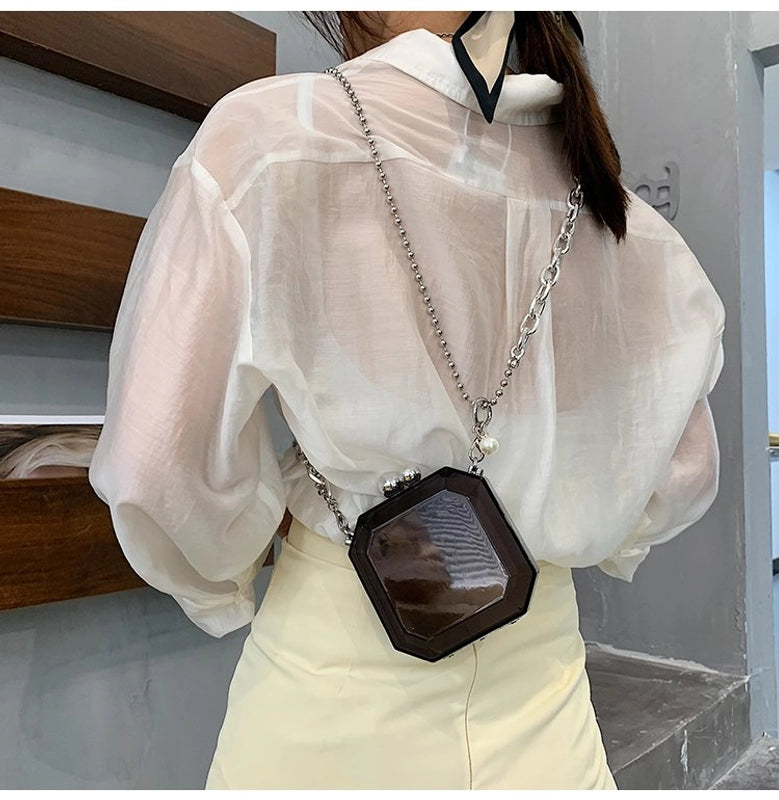 Women's Arylic Solid Color Streetwear Square Lock Clasp Shoulder Bag Crossbody Bag Chain Bag