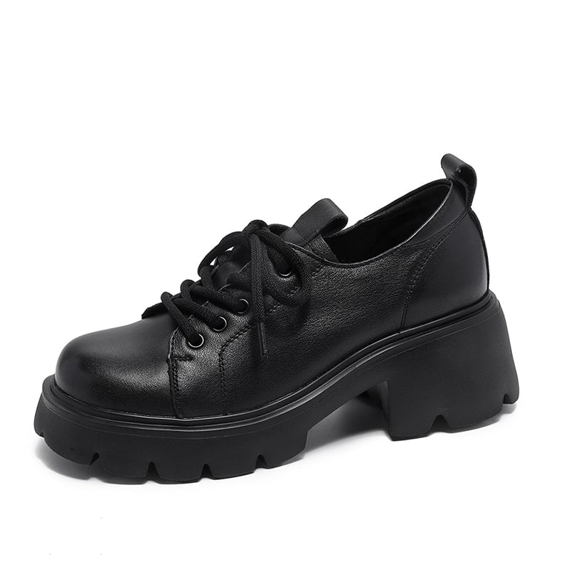 British Style 55mm Chunky Platform Oxford Shoes Cow Leather Lace-Up Loafers in Black/Brown