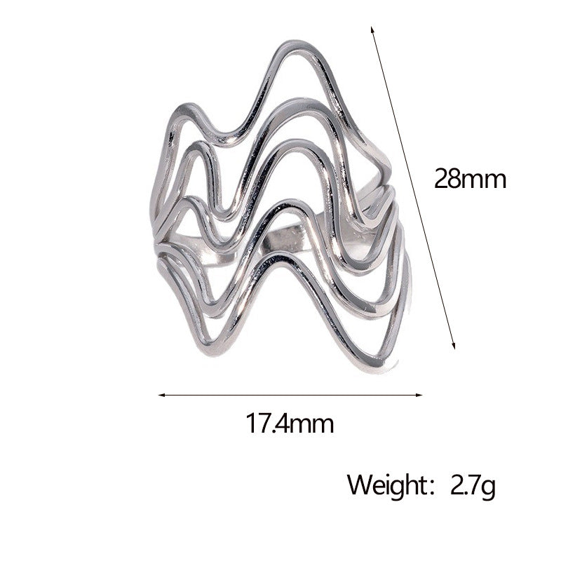 Irregular Geometric Lines Index Finger Ring Simple Cold Style Metallic Open Stainless Steel Ring