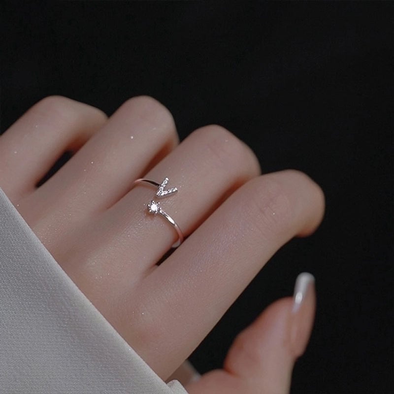 Ig Style Minimalist Letter Copper Plating Inlay Zircon Open Ring