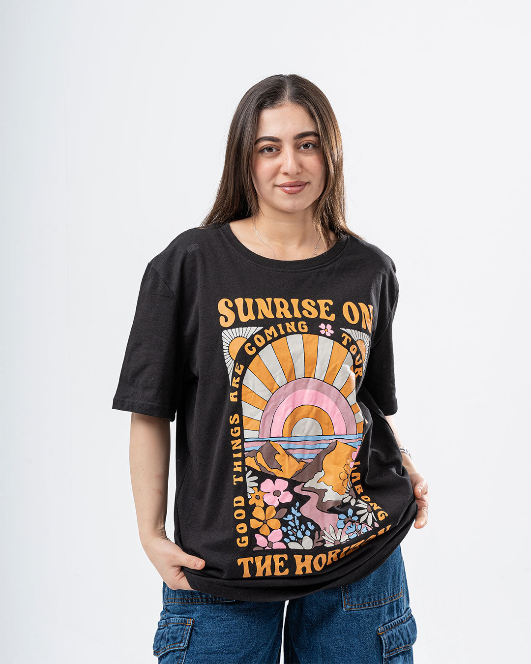 Oversized Women T-shirt Sun Rise Printed