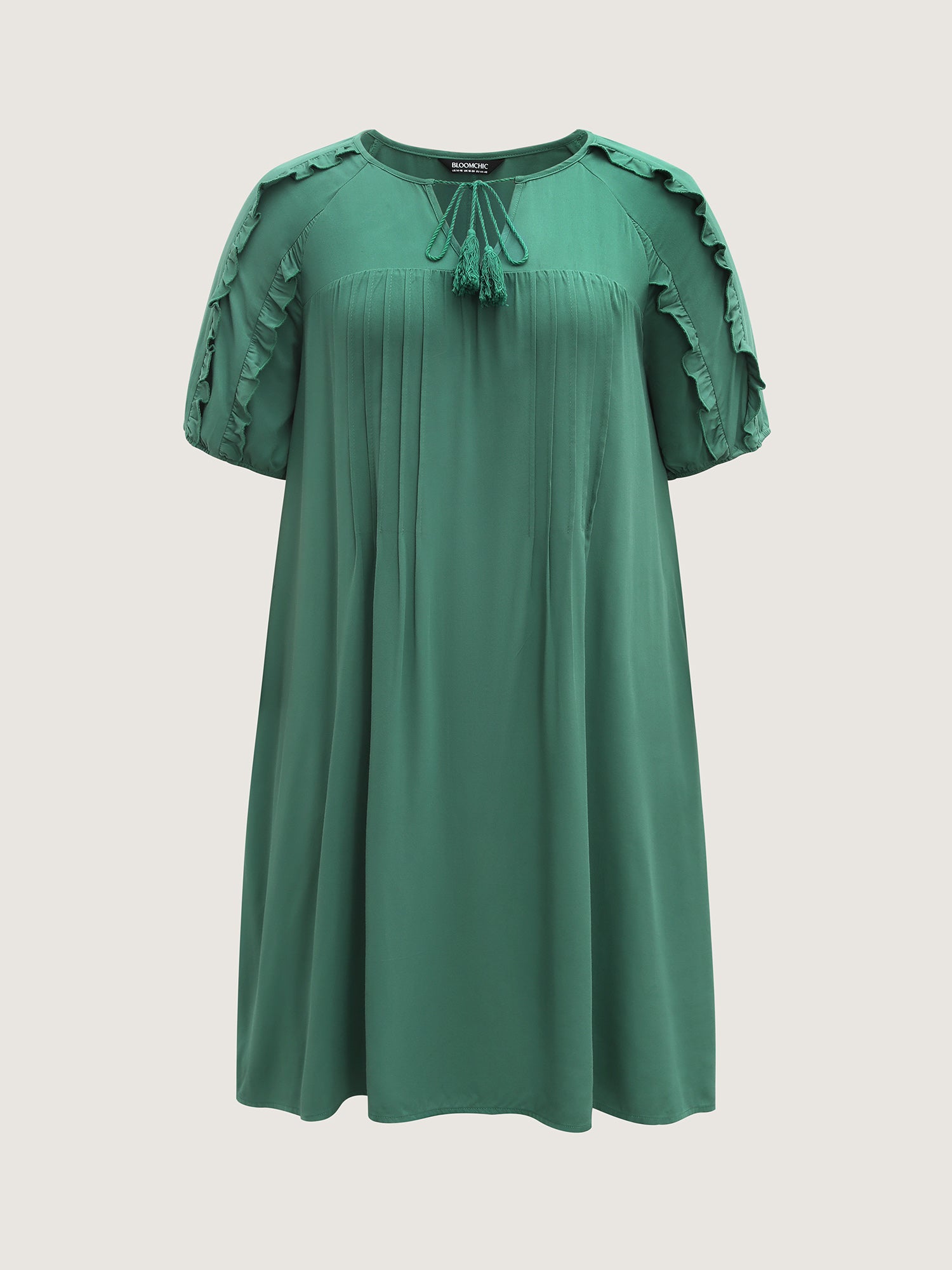 Rayon Neck-Tie Pleated Midi Dress